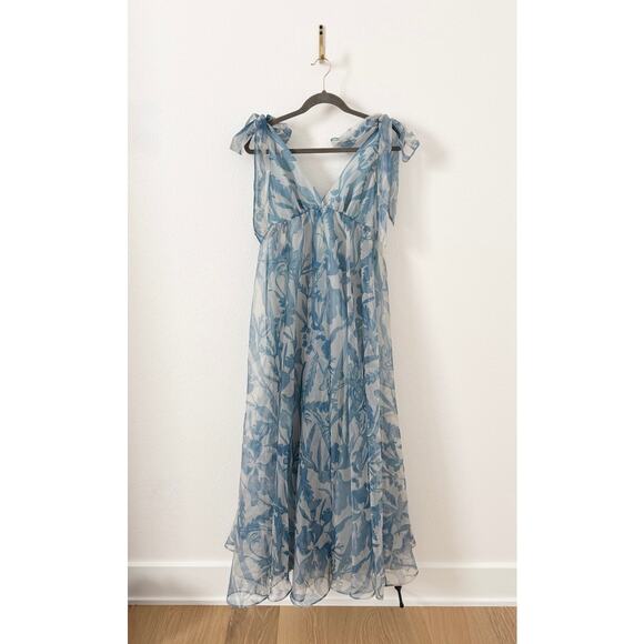 Staud Dandelion Tiestrap Floral Blue Maxi Dress US 2 - Picture 2 of 7